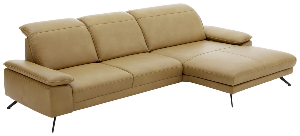 ECKSOFA in Echtleder Hellbraun  328/193 cm  - Hellbraun/Schwarz, Design, Leder/Metall (328/193cm) - Dieter Knoll