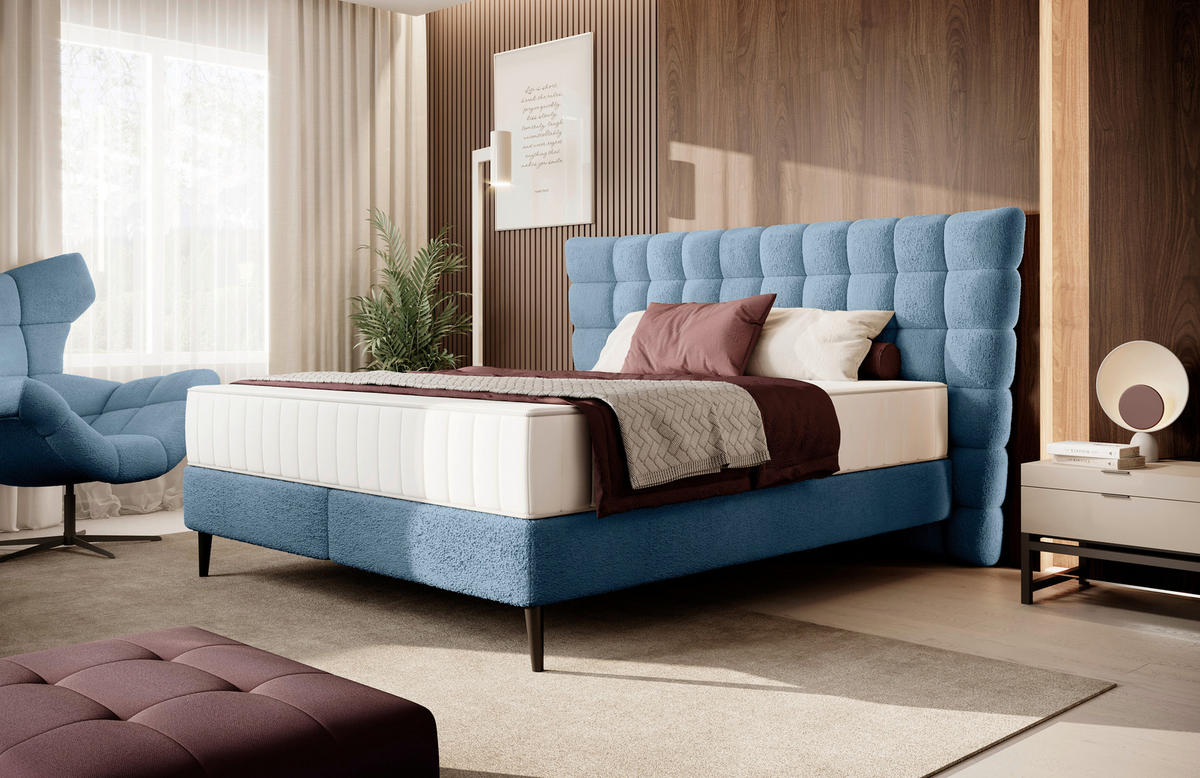 BOXSPRINGBETT 180/200 cm  in Blau  - Blau/Schwarz, Design, Holz/Holzwerkstoff (180/200cm) - Esposa