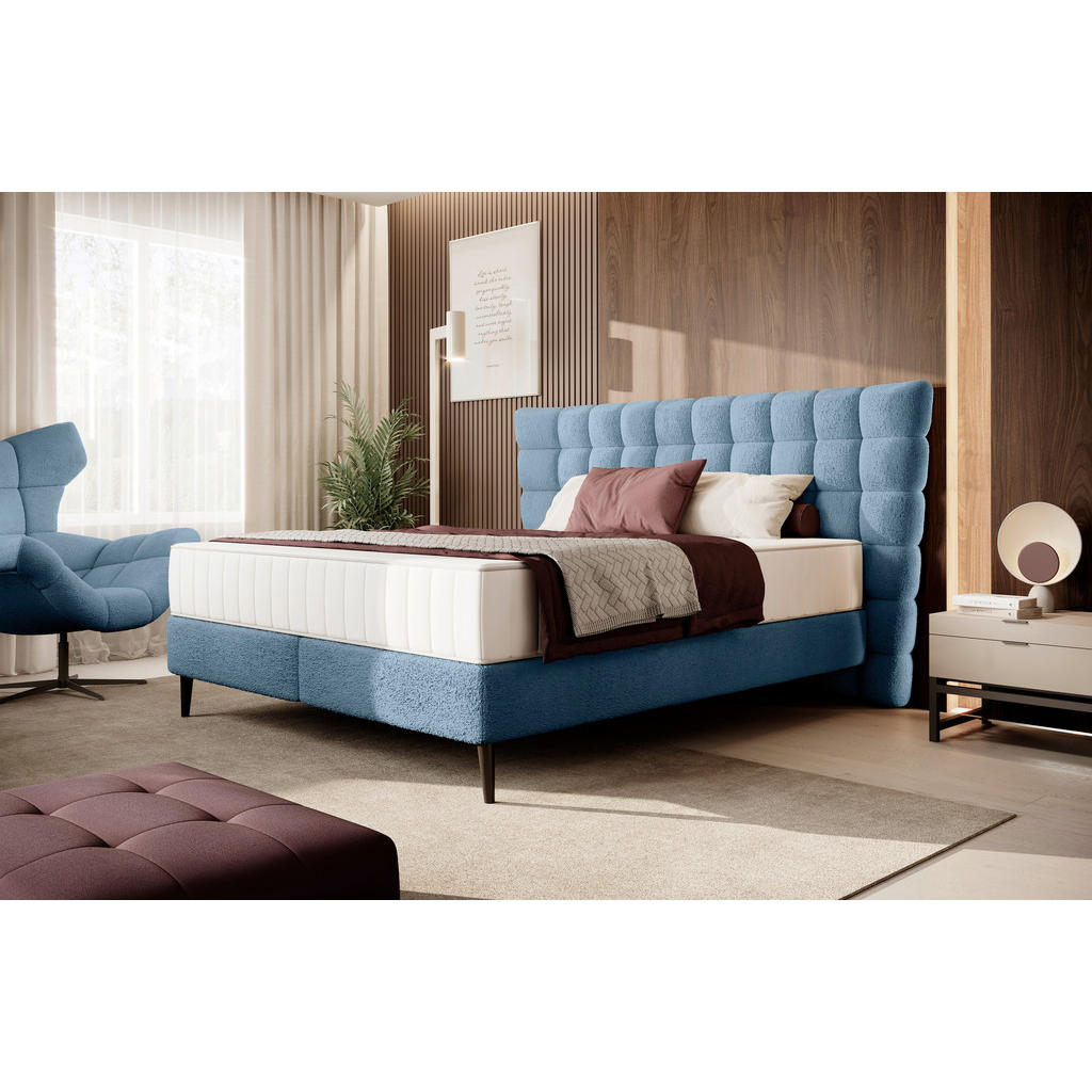 Thumbnail - home24 Boxspringbett, Blau, Textil, Kiefer,Birke, Sperrholz, Uni, H3, 7-Zonen, Höhe ca. 25 cm, 180x200 cm, Made in EU, F...