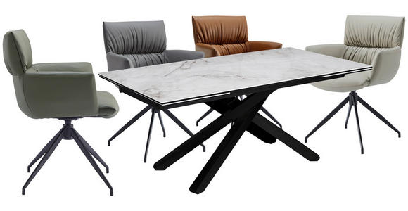 ESSTISCH in Metall, Glas, Keramik 180-280/76/98 cm  - Schwarz/Weiß, Design, Glas/Keramik (180-280/76/98cm) - Novel