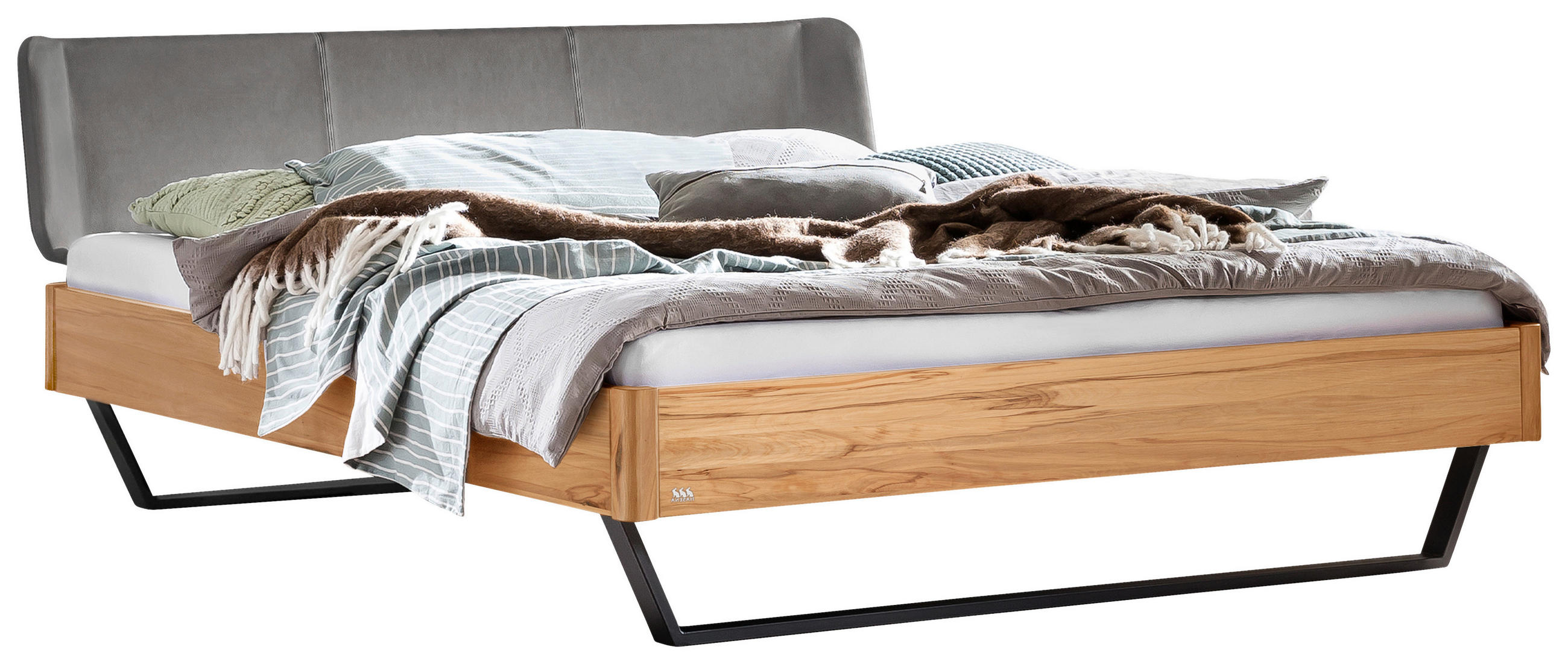 BETT 140/200 cm  in Anthrazit, Buchefarben, Dunkelgrau  - Dunkelgrau/Anthrazit, Design, Holz/Textil (140/200cm) - Hasena