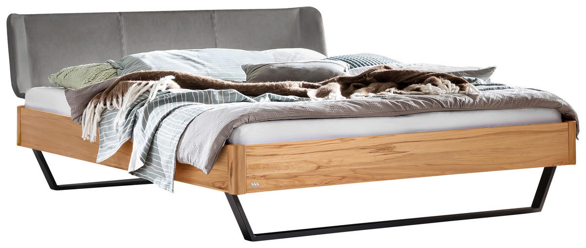 BETT 140/200 cm  in Anthrazit, Buchefarben, Dunkelgrau  - Dunkelgrau/Anthrazit, Design, Holz/Textil (140/200cm) - Hasena