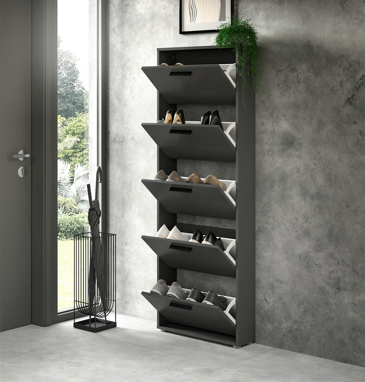 OMARA Z LOPUTAMI ZA ČEVLJE antracit - srebrne barve/črna, Design, umetna masa/leseni material (59/169cm) - Carryhome