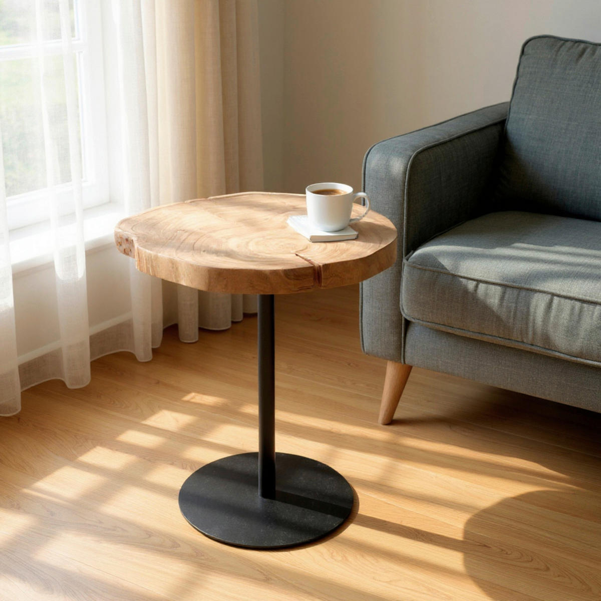 BEISTELLTISCH in Holz, Metall 40/40/50 cm  - Schwarz/Akaziefarben, Trend, Holz/Metall (40/40/50cm)