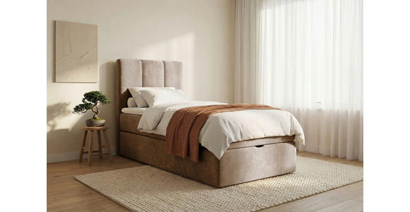 BOXBETT 90/200 cm,  in Braun, Matratze, gepolstertes Kopfteil, Bettkasten, Topper, H3 = fest  - Schwarz/Braun, Design, Holzwerkstoff/Kunststoff (90/200cm) - Esposa