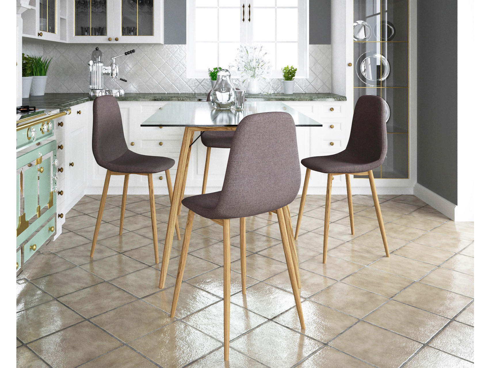 STUHL-SET Anthrazit  - Eichefarben/Anthrazit, Design, Textil/Metall (44/87/52cm) - MID.YOU