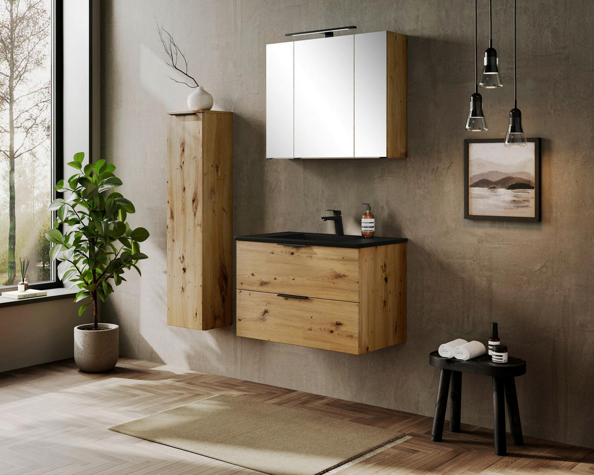 MIDISCHRANK 30/130/35 cm  - Schwarz/Eiche Artisan, Modern, Holzwerkstoff/Kunststoff (30/130/35cm) - Held