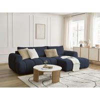 ECKSCHLAFSOFA FUJI Bouclé Dunkelblau  inkl.  - Schwarz/Dunkelblau, MODERN, Kunststoff/Textil (292/160cm)