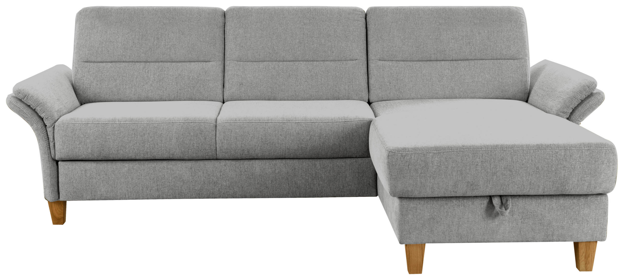 ECKSOFA inkl. Funktion Hellgrau Flachgewebe Bettkasten, Schlaffunktion, Armteilverstellung  - Eichefarben/Hellgrau, KONVENTIONELL, Holz/Textil (252/162cm) - Cantus
