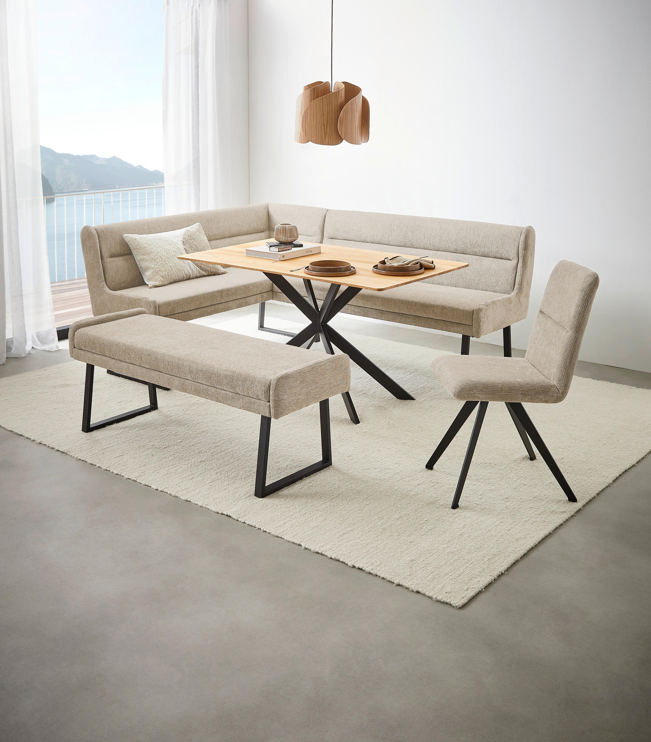 ECKBANK 159/217 cm Webstoff Hellgrau, Schwarz   - Hellgrau/Schwarz, Design, Textil/Metall (159/217cm) - Novel