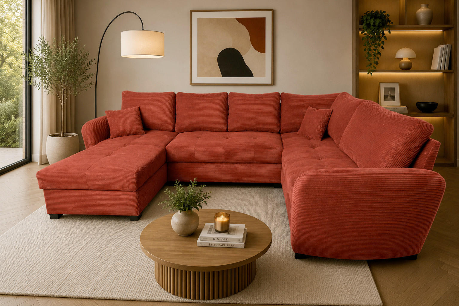 WOHNLANDSCHAFT SORINA Orange Cord  - Schwarz/Orange, Design, Kunststoff/Textil (157/305/202cm) - MID.YOU