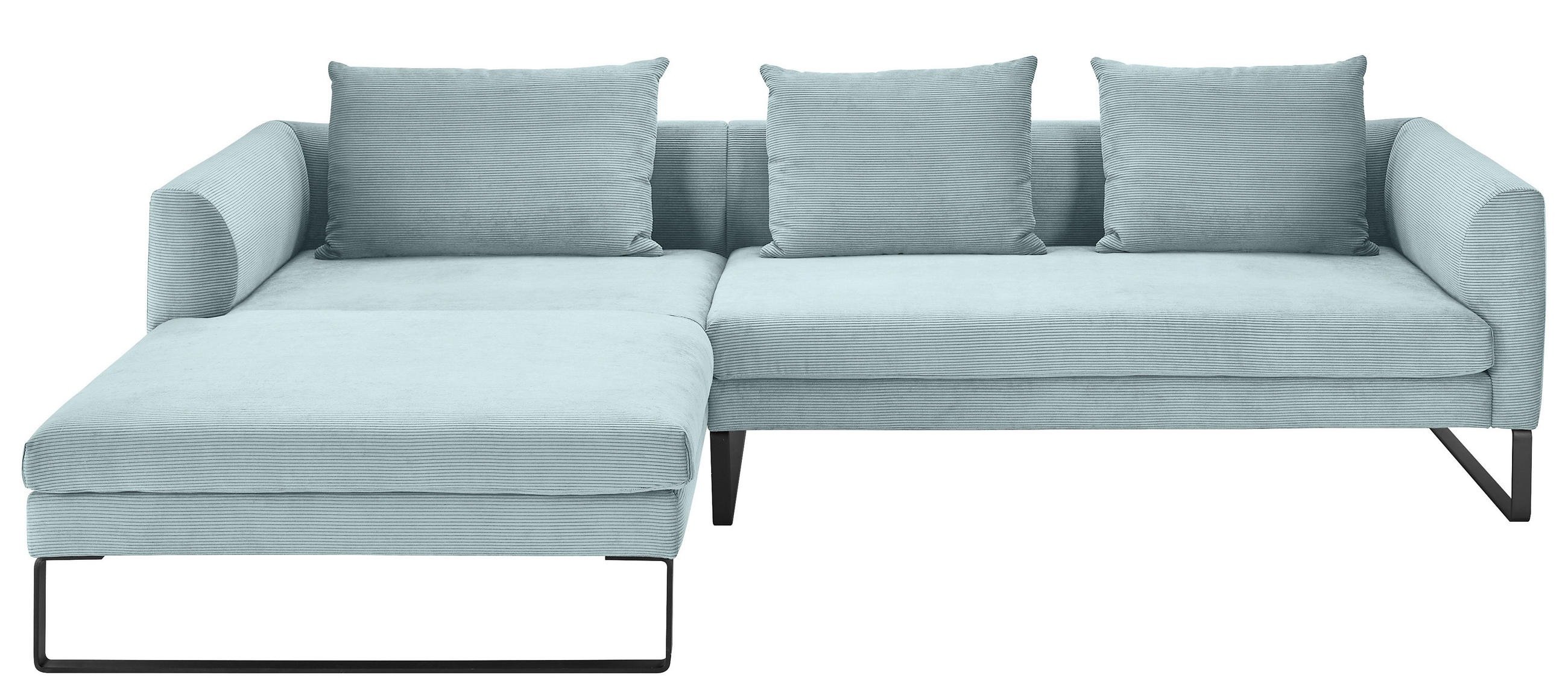 ECKSOFA Hellblau Cord  - Schwarz/Hellblau, KONVENTIONELL, Textil/Metall (178/284cm) - Hom`in
