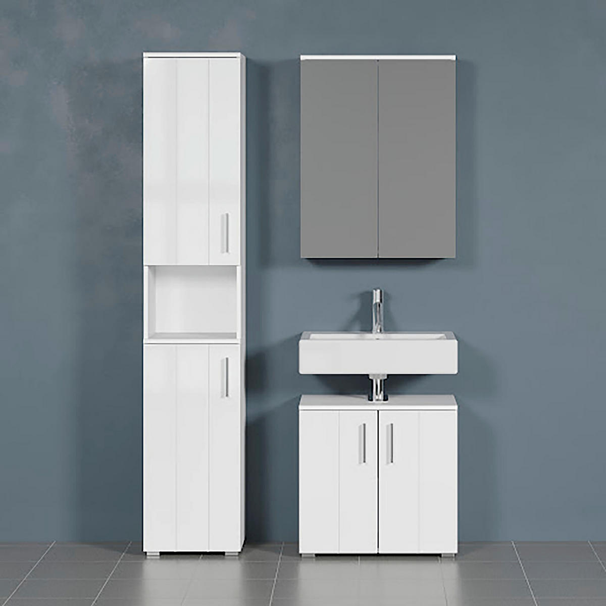 BADEZIMMER 3-teilig  in  - Weiß Hochglanz/Silberfarben, Trend, Holzwerkstoff/Kunststoff (112/192/32cm) - MID.YOU