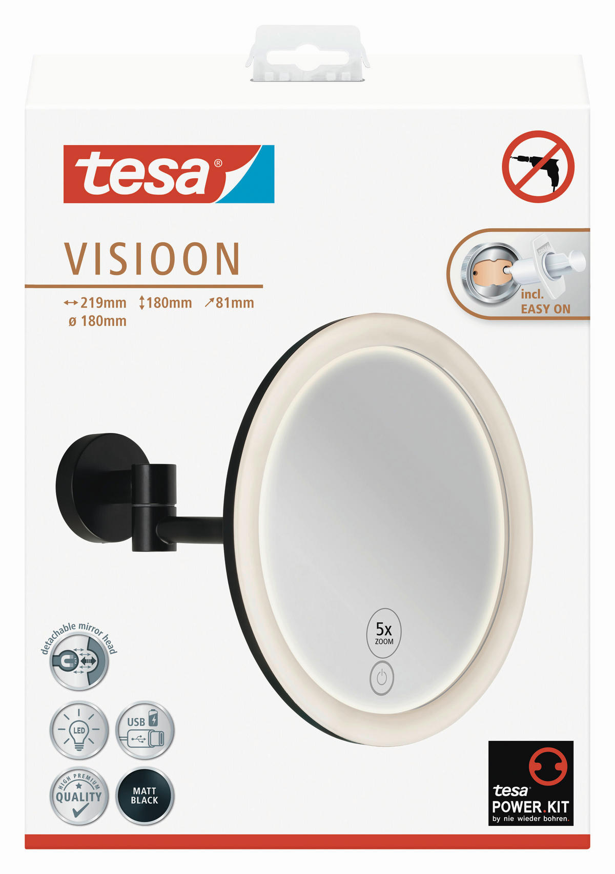 SCHMINKSPIEGEL  - Schwarz, Basics, Metall (18/18/18,5cm) - Tesa