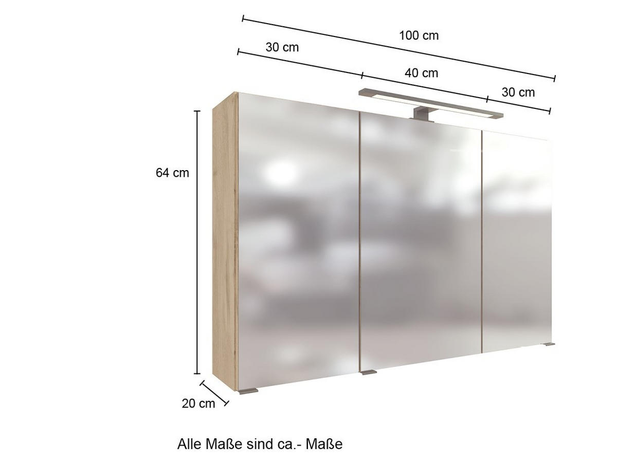 SPIEGELSCHRANK 100/64/20 cm  - Eichefarben, Modern, Glas/Holzwerkstoff (100/64/20cm) - Held