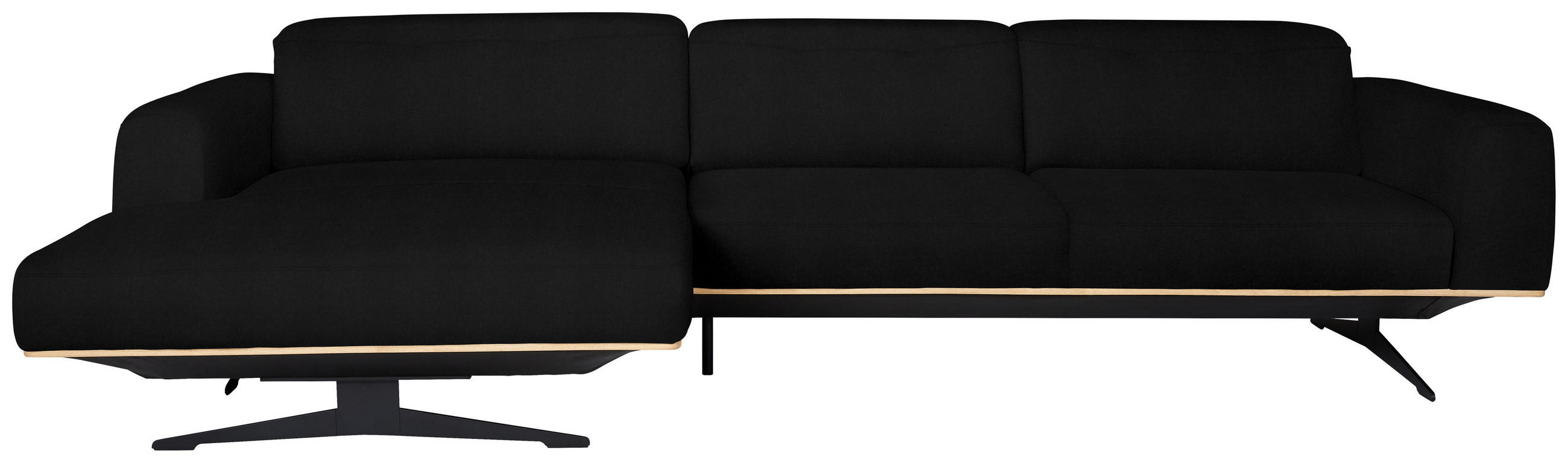 ECKSOFA in Echtleder Schwarz  163/305 cm  - Eichefarben/Schwarz, Design, Leder/Holz (163/305cm) - Novel