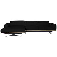 ECKSOFA in Echtleder Schwarz  163/305 cm  - Eichefarben/Schwarz, Design, Leder/Holz (163/305cm) - Novel