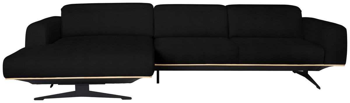 ECKSOFA in Echtleder Schwarz  163/305 cm  - Eichefarben/Schwarz, Design, Leder/Holz (163/305cm) - Novel