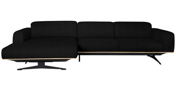 ECKSOFA  in Echtleder Schwarz  163/305 cm  - Eichefarben/Schwarz, Design, Leder/Holz (163/305cm) - Novel