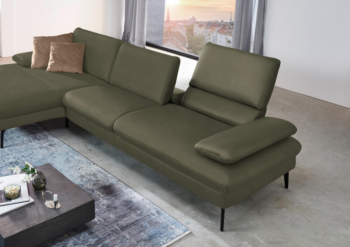 ECKSOFA in Echtleder Grau, Grün  - Schwarz/Grau, Design, Leder/Metall (157/325cm) - Dieter Knoll