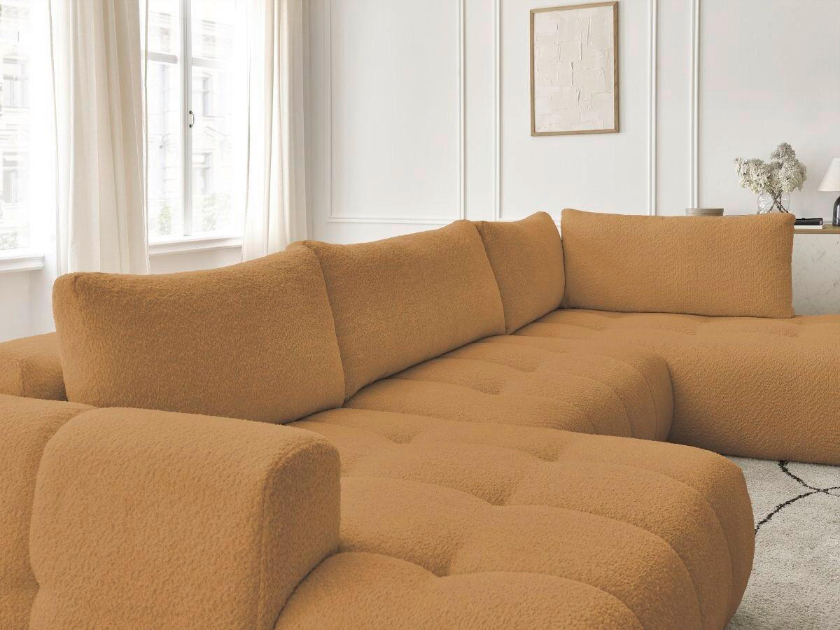 WOHNLANDSCHAFT  FUJI  Gelb Bouclé  - Gelb/Schwarz, MODERN, Kunststoff/Textil (160/377/204cm)