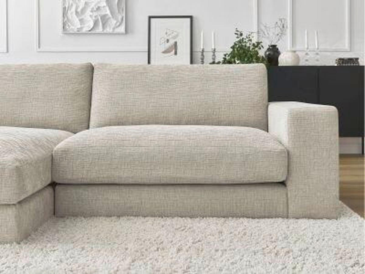 ECKSOFA Ottomane links  LEONARD  Beige Struktur  - Beige/Schwarz, MODERN, Kunststoff/Textil (159/274cm)