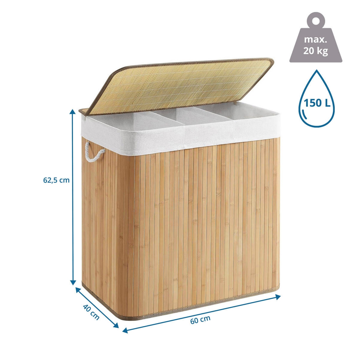 WÄSCHEKORB - Braun, MODERN, Holz/Textil (60/62,5/40cm) - MID.YOU