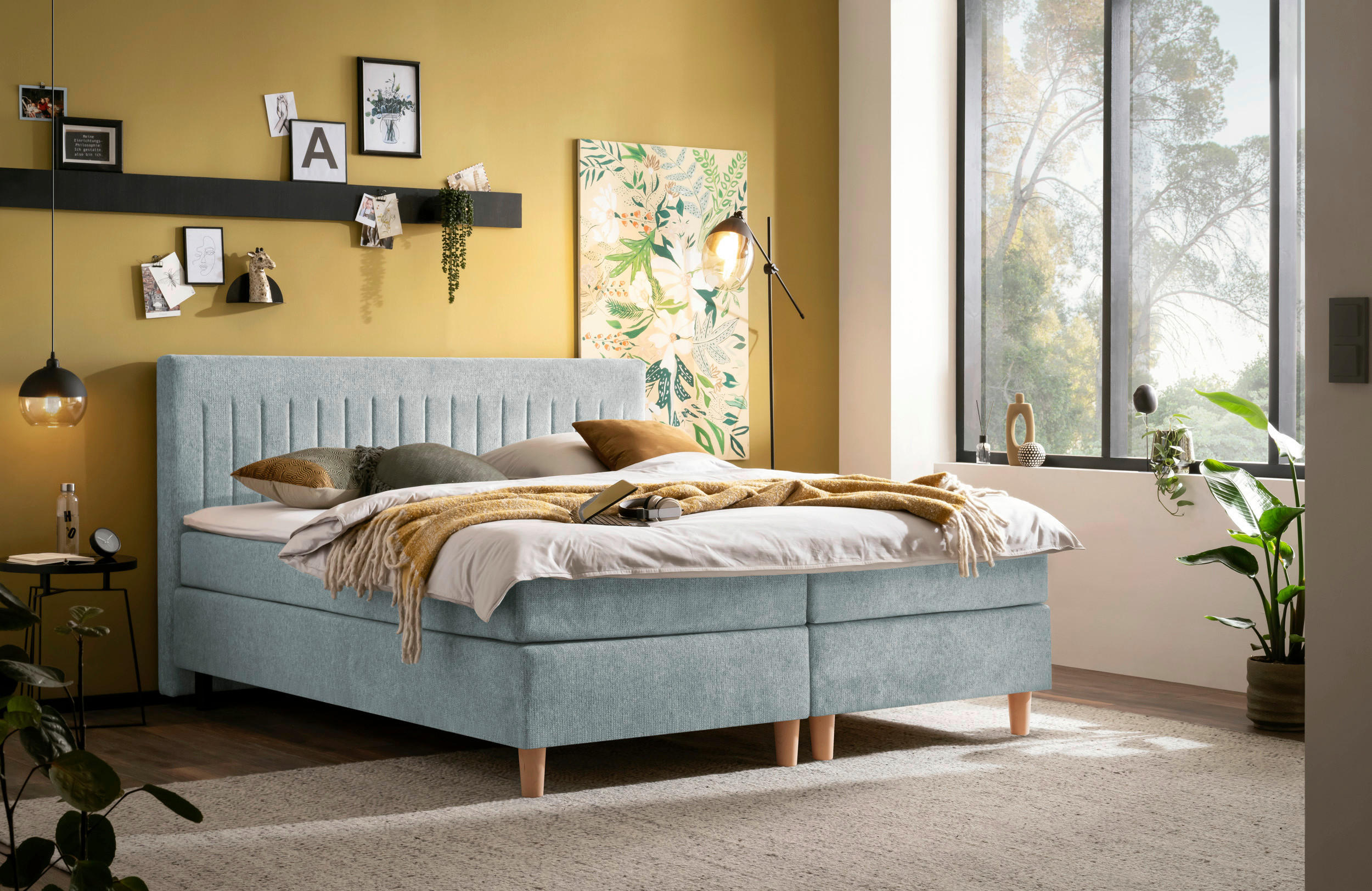 BOXSPRINGBETT 180/200 cm  in Platinfarben  - Platinfarben/Buchefarben, Basics, Holz/Textil (180/200cm) - Boxxx