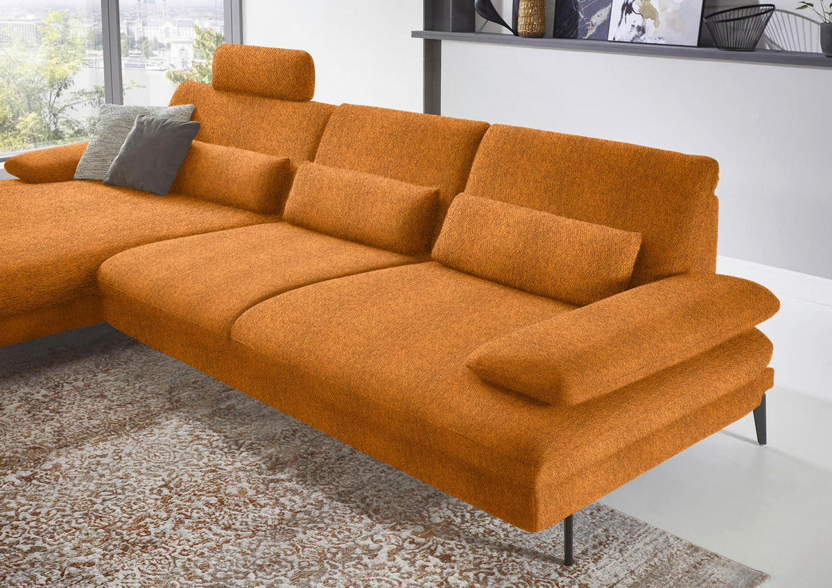 ECKSOFA in Chenille Orange  - Schwarz/Orange, Design, Textil/Metall (180/310cm) - Dieter Knoll
