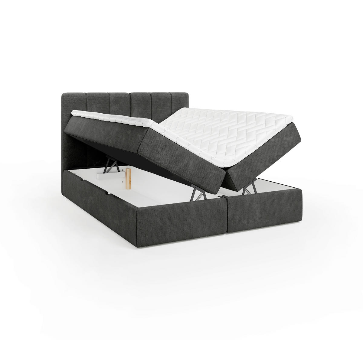 BOXBETT 160/200 cm,  in Anthrazit, gepolstertes Kopfteil, Bettkasten, Topper, Matratze, H3 = fest  - Anthrazit/Schwarz, Design, Holzwerkstoff/Kunststoff (160/200cm) - Esposa