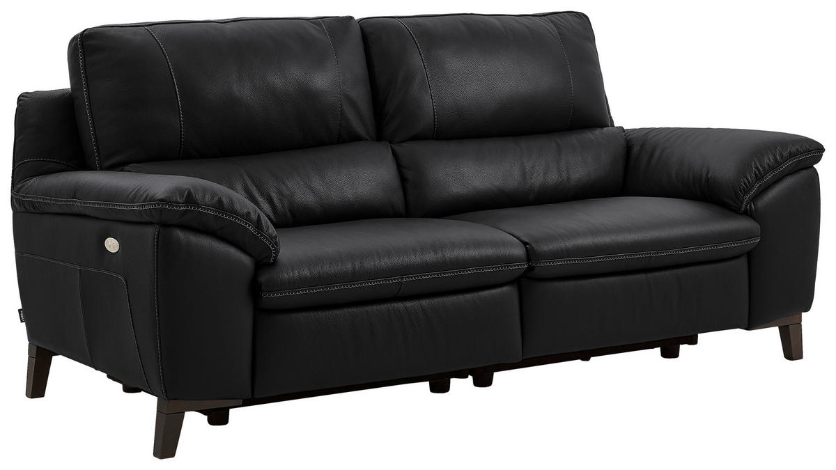 2,5-SITZER mit Relaxfunktion in Kombination Echtleder/Lederlook Schwarz  - Wengefarben/Schwarz, Design, Leder/Holz (216/97/95-151cm) - Livetastic