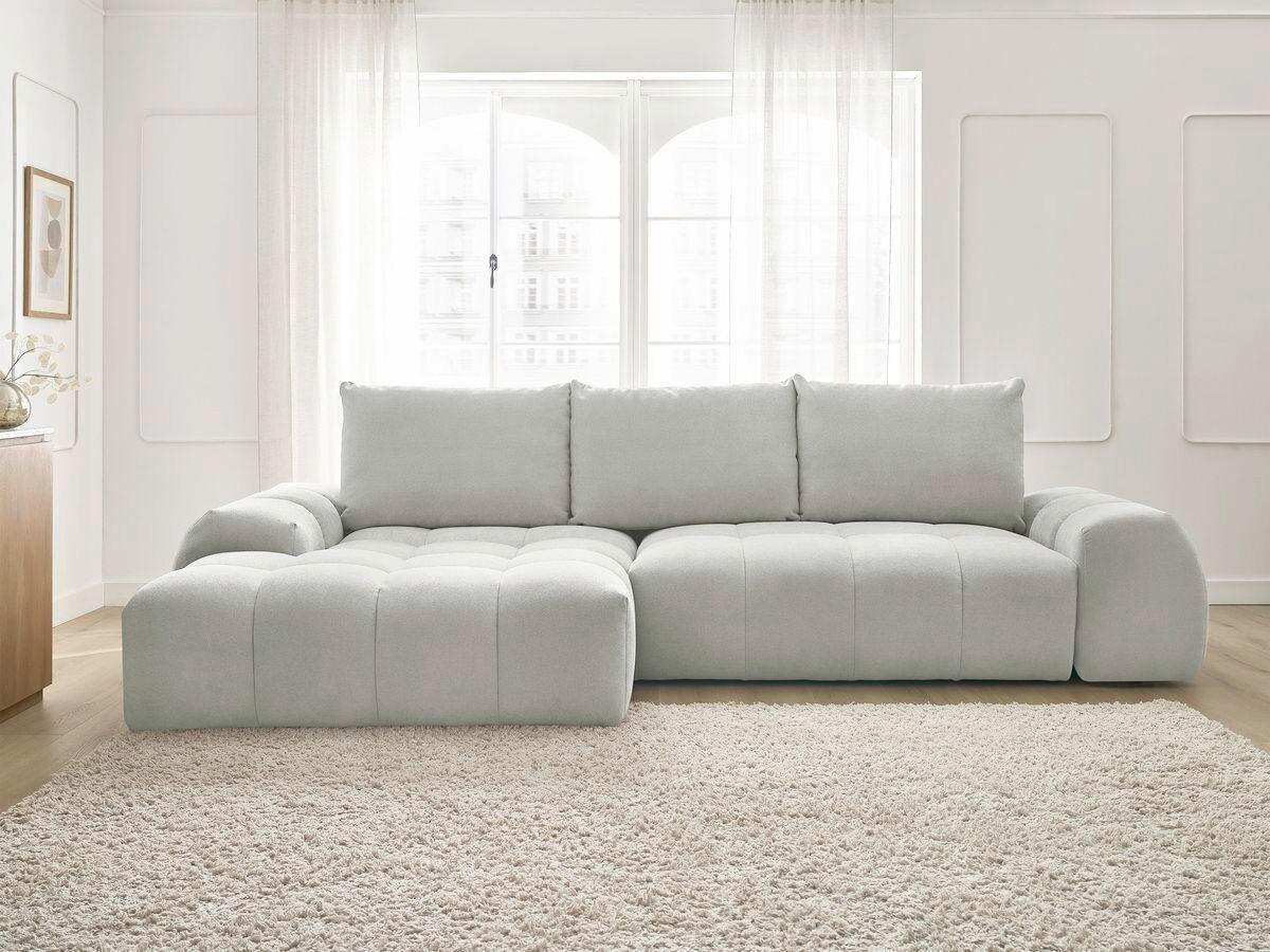 ECKSCHLAFSOFA EVEREST  mit Rücken echt, Armteil links, Armteil rechts Struktur Hellgrau  - Hellgrau/Schwarz, MODERN, Kunststoff/Textil (180/318cm) - Livetastic