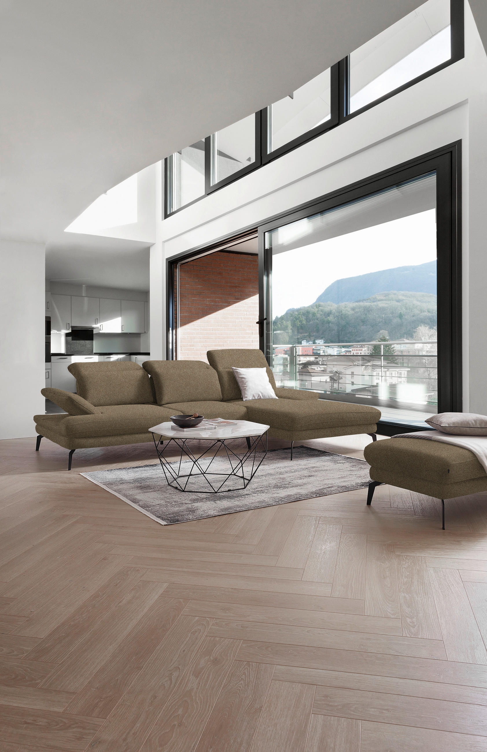 ECKSOFA Braun Chenille  - Schwarz/Braun, Design, Textil/Metall (289/180cm) - Stylife
