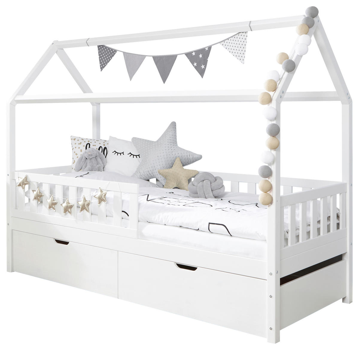 HAUSBETT Absturzsicherung, Bettschublade 90/200 cm  in Weiß  - Weiß, MODERN, Holz (90/200cm) - MID.YOU