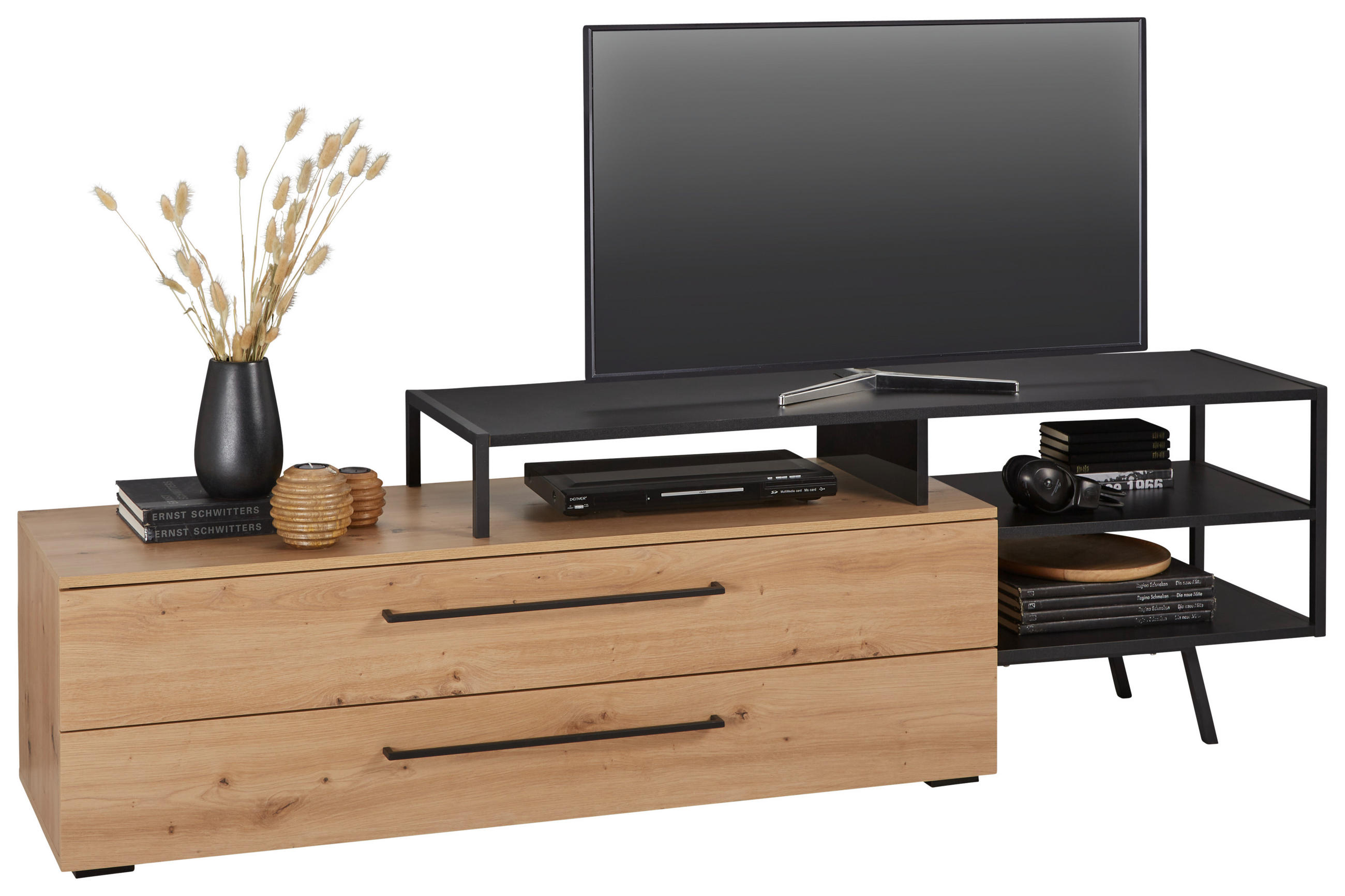 NISKA KOMODA   200/57/45 cm   crna, boja hrasta   - boja hrasta/crna, Trendi, metal/pločasti materijal (200/57/45cm) - Xora