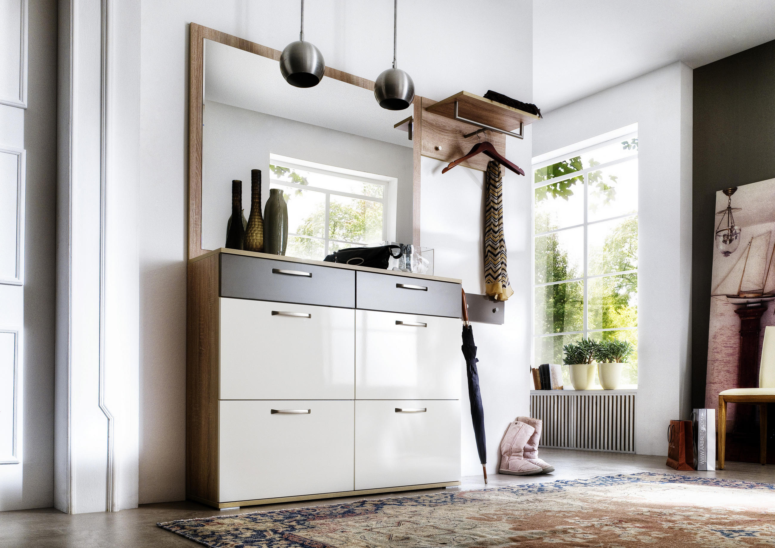 SCHUHSCHRANK Braun, Weiß, Eichefarben  - Eichefarben/Silberfarben, Design, Holzwerkstoff/Kunststoff (121/102/36cm) - Moderano