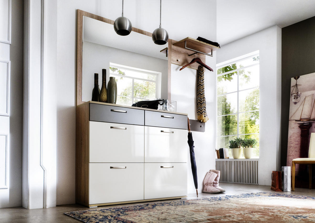 GARDEROBE 4-teilig  in 181/201/36 cm  - Weiss/Eichefarben, Design, Glas/Holzwerkstoff (181/201/36cm) - Moderano