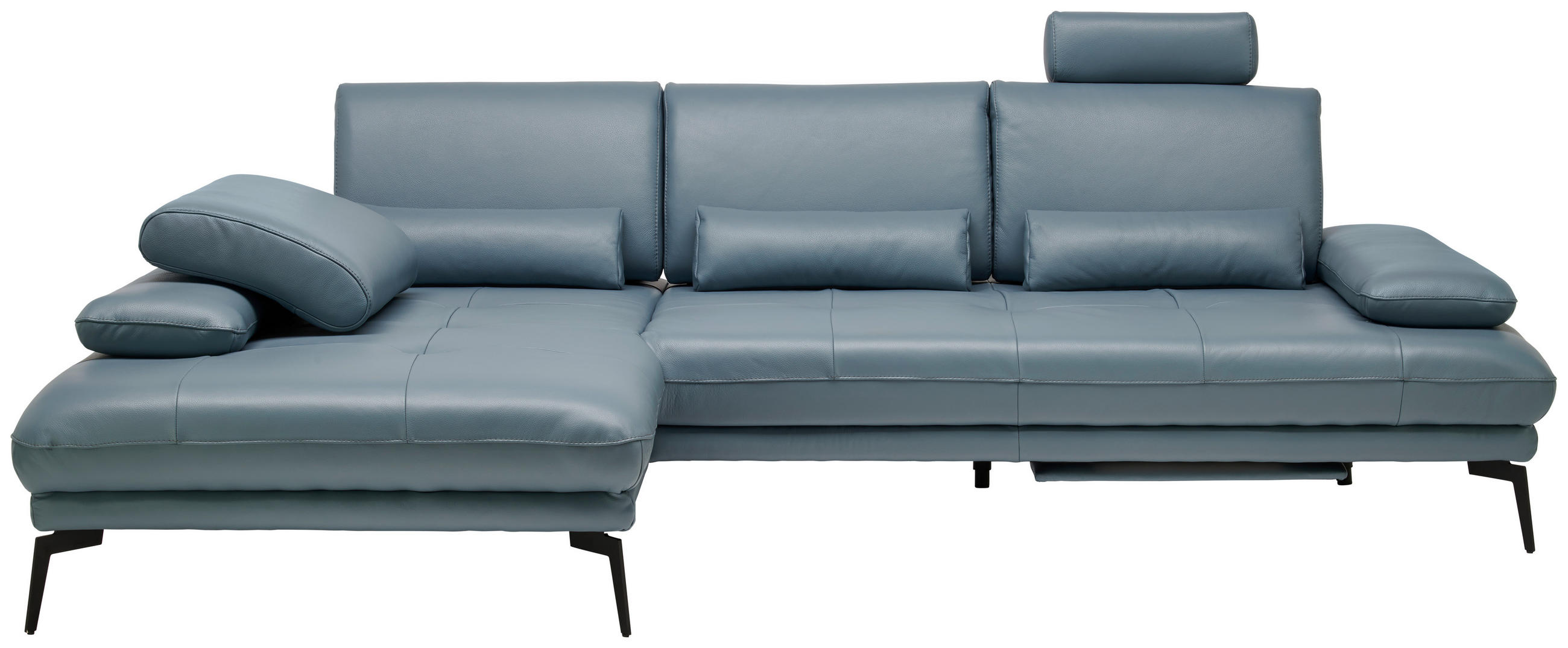 ECKSOFA in Echtleder Graublau  - Graublau/Schwarz, Design, Leder/Metall (187/273cm) - Celina Home