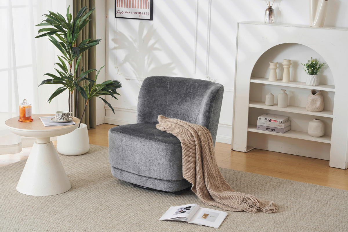 SESSEL in Chenille Grau  - Schwarz/Grau, MODERN, Textil/Metall (65/73/75cm) - MID.YOU