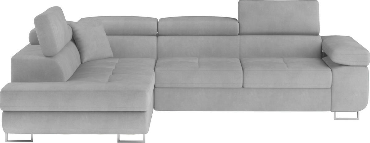ECKSOFA ANTON Grau Flachgewebe Zierkissen, Bettkasten, Kopfteilverstellung  - Silberfarben/Grau, Design, Textil/Metall (203/272cm) - MID.YOU