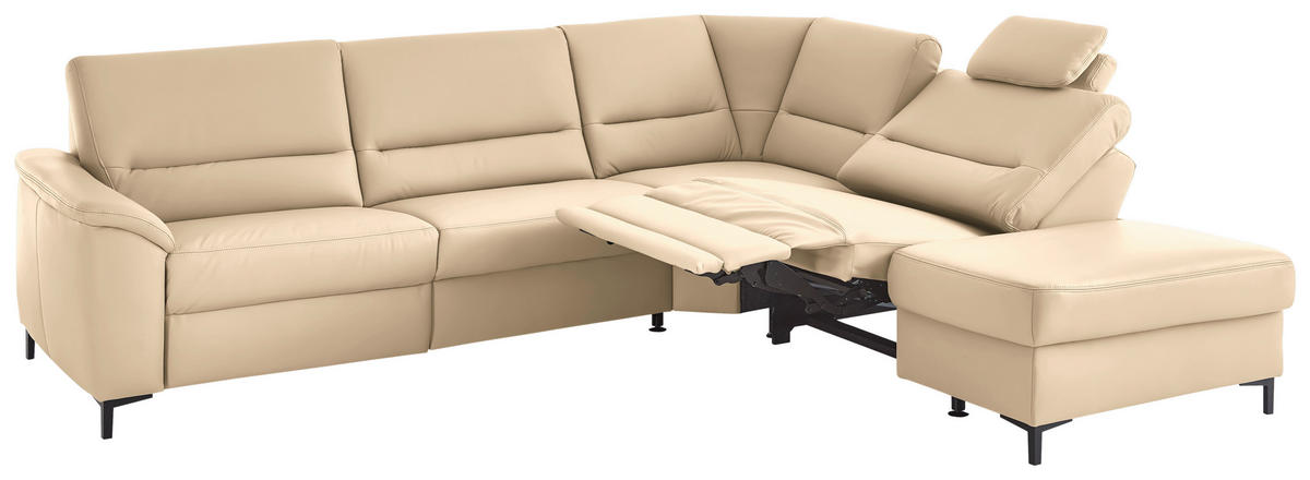 ECKSOFA  in Echtleder Beige  290/249 cm  - Beige/Schwarz, KONVENTIONELL, Leder/Metall (290/249cm) - Beldomo Premium