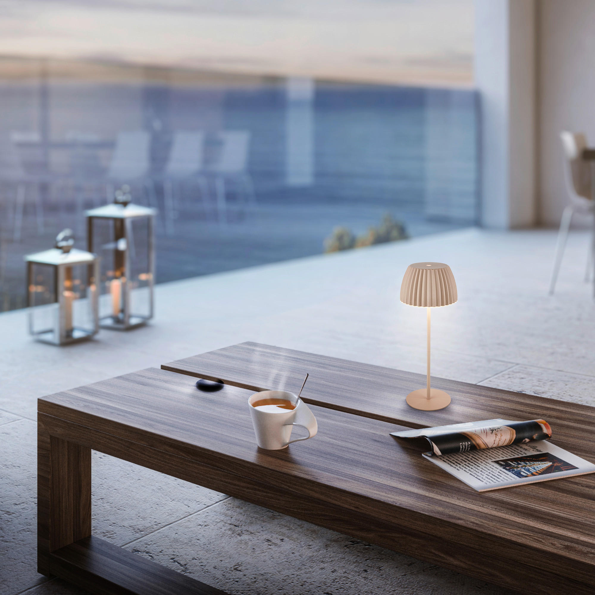 AKKU-TISCHLEUCHTE 14,5/36,5 cm  - Beige, Basics, Kunststoff/Metall (14,5/36,5cm)