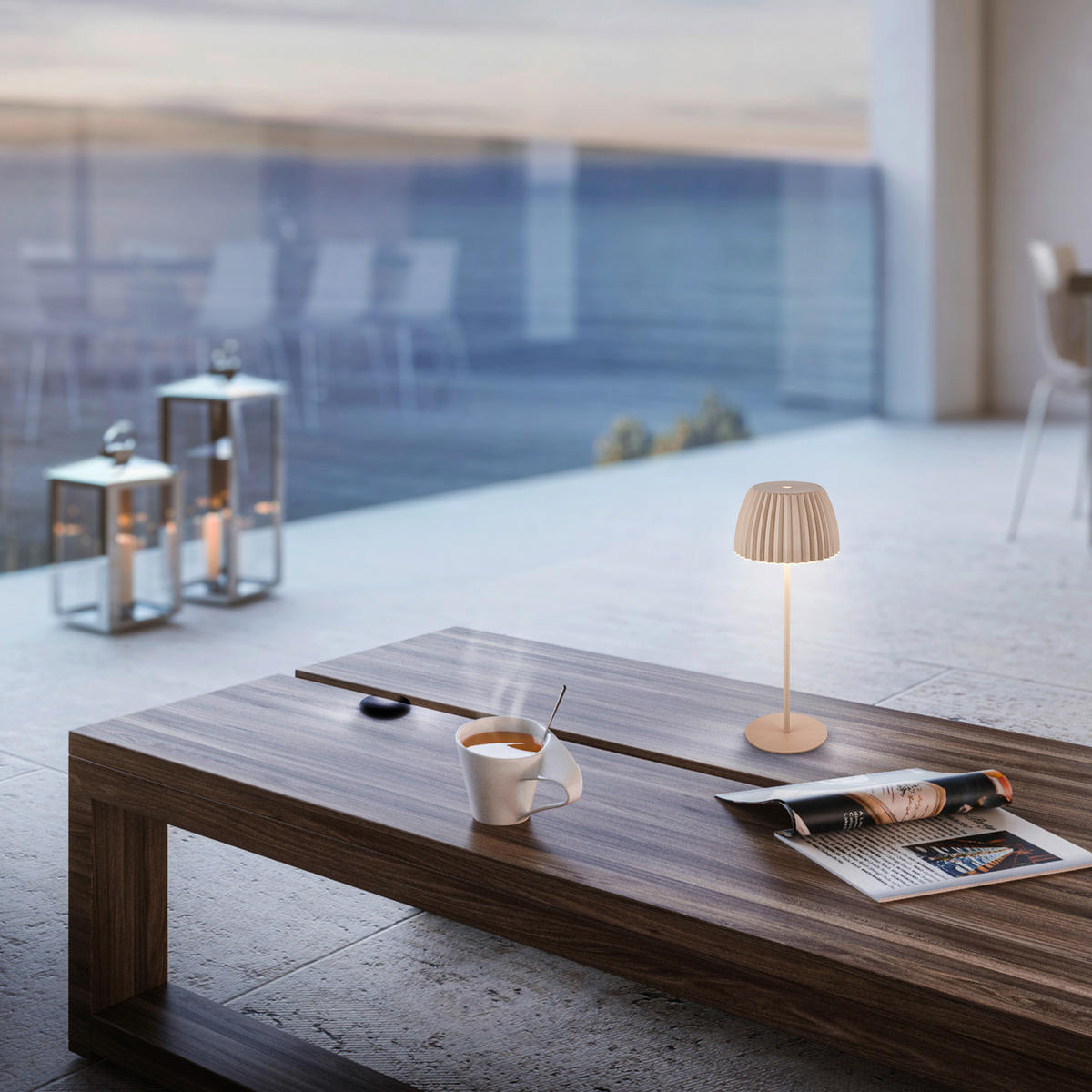 AKKU-TISCHLEUCHTE 14,5/36,5 cm  - Beige, Basics, Kunststoff/Metall (14,5/36,5cm)