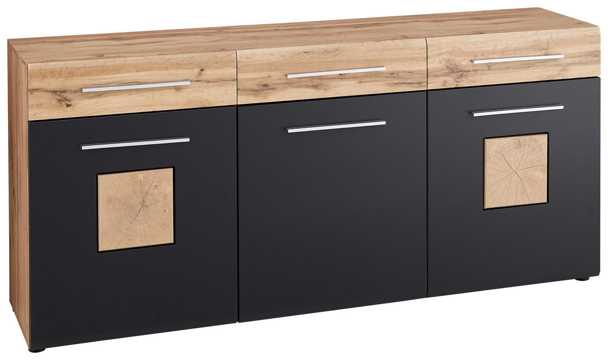 SIDEBOARD Schwarz, Eichefarben Einlegeböden von HOM'IN