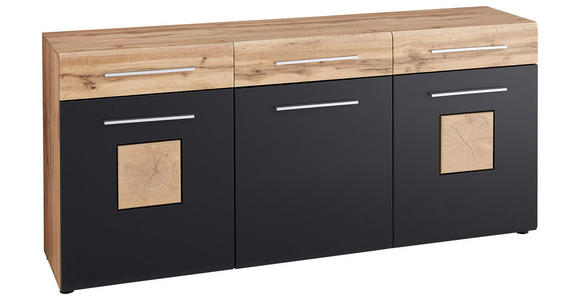 SIDEBOARD Schwarz, Eichefarben Einlegeböden  - Eichefarben/Silberfarben, Design, Holzwerkstoff/Kunststoff (180/82/43cm) - Hom`in