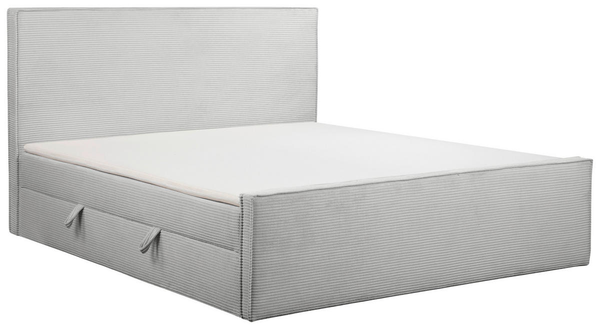 BOXBETT 180/200 cm,  in Hellgrau, gepolstertes Kopfteil, Bettkasten, Topper, Matratzen, H3 + H3 = fest  - Hellgrau/Schwarz, Basics, Kunststoff/Textil (180/200cm) - Chameo