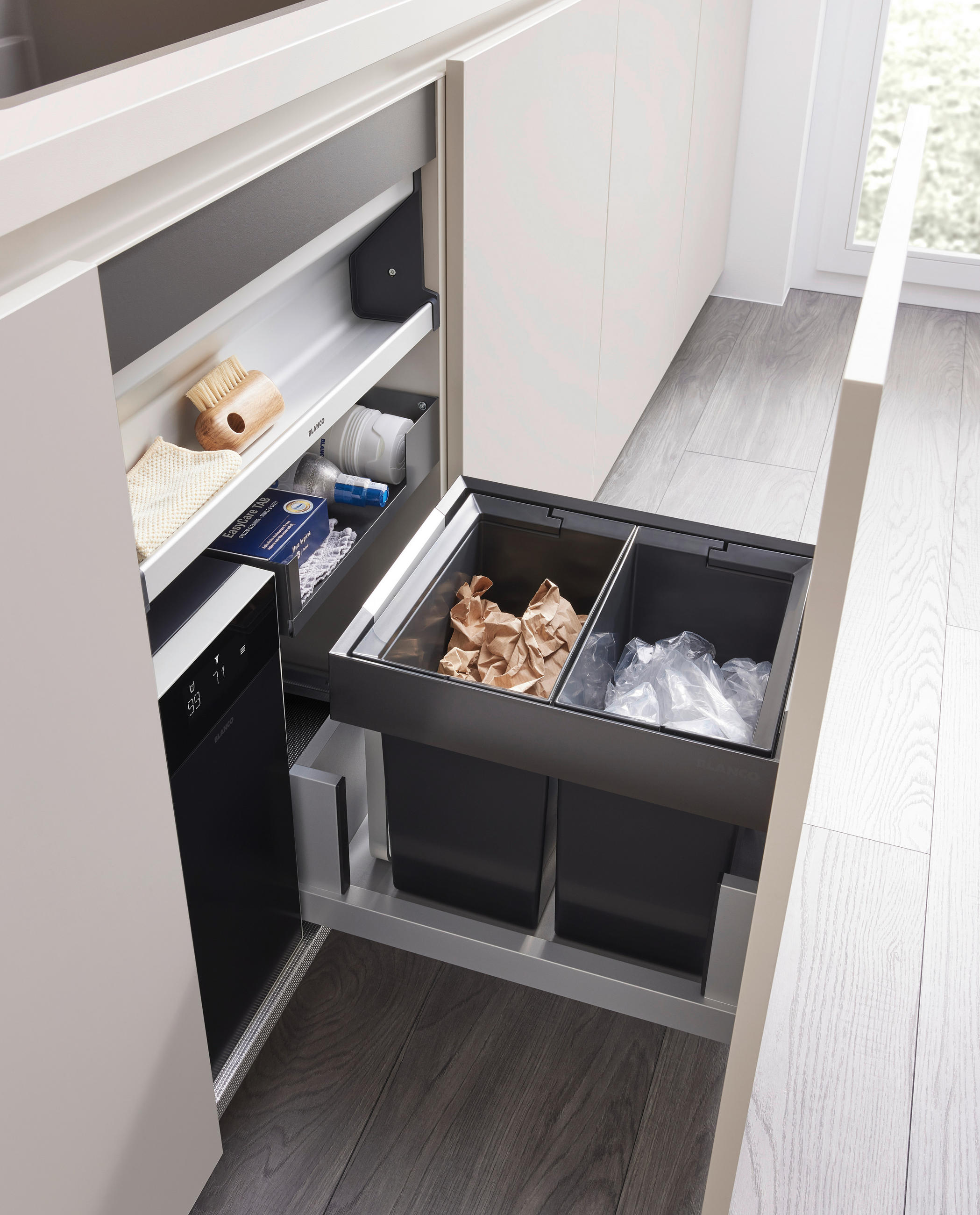 EINBAUABFALLSAMMLER Select II Combi 2x 13 L  - Edelstahlfarben/Schwarz, Basics, Kunststoff/Metall (35,3/44,2/45,1cm) - Blanco