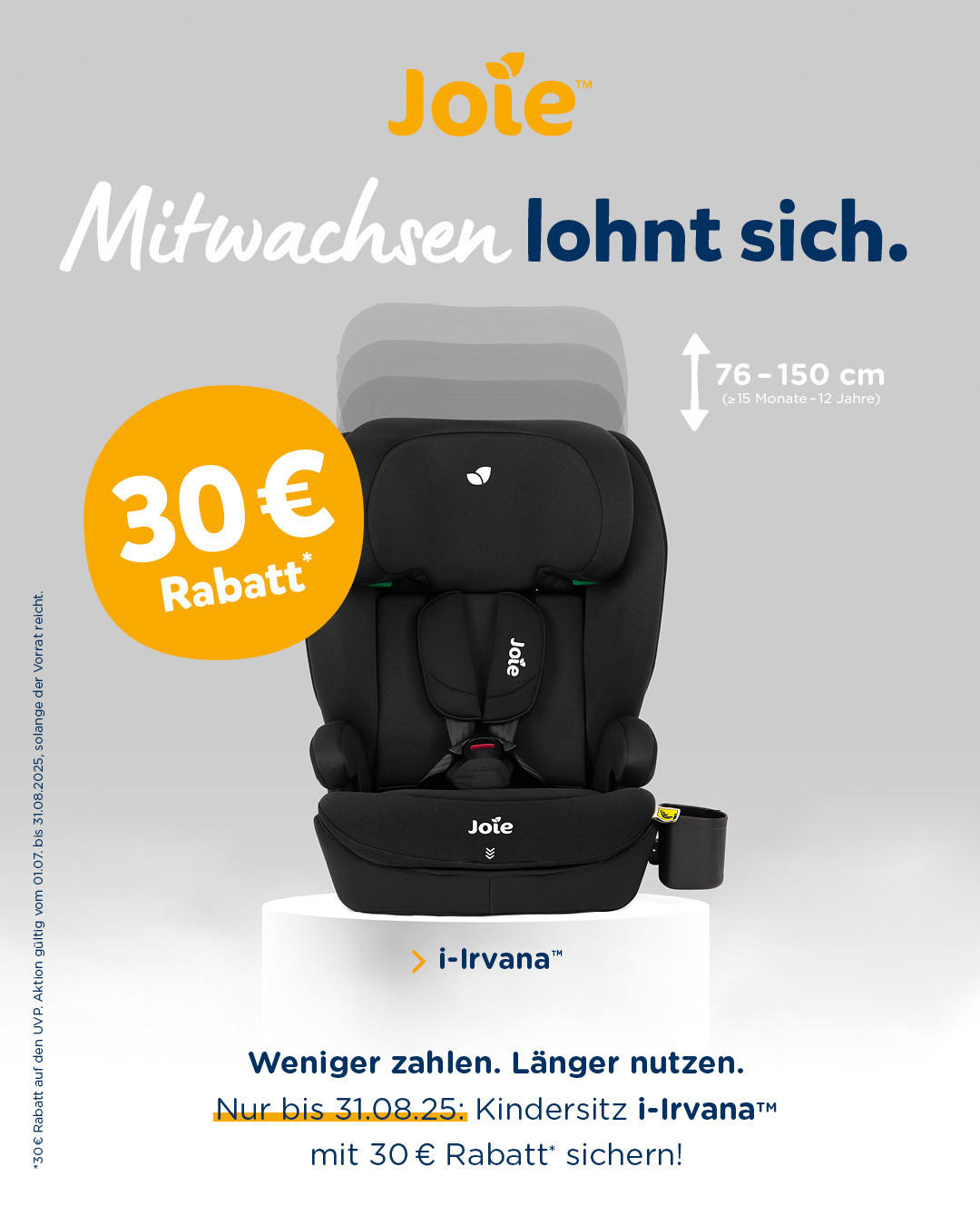 KINDERAUTOSITZ i-Irvana R129  - Grau, Basics, Textil (50,6/83,1/46,9cm) - Joie