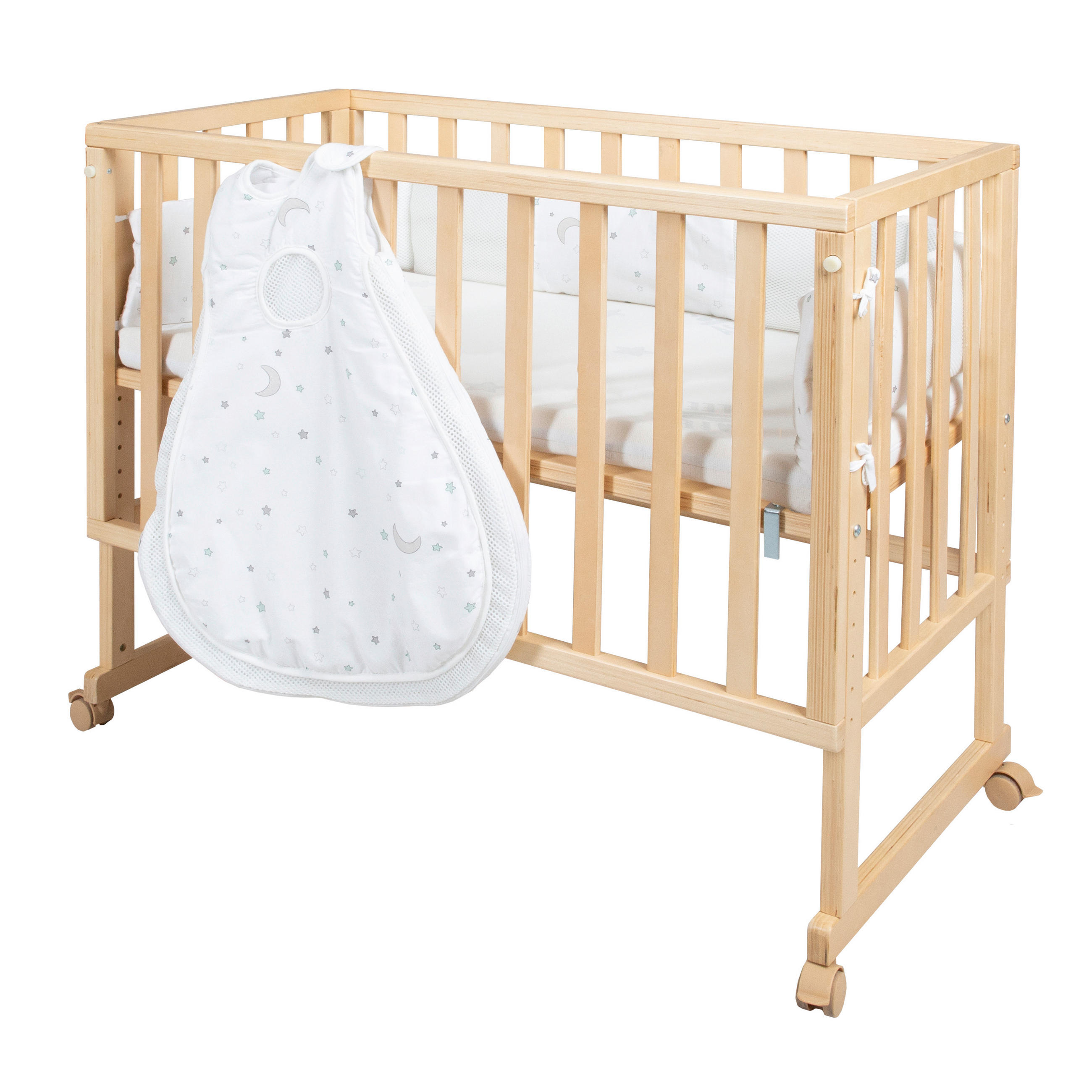 Roba Beistellbett Stubenbett 3 in 1 Sternenzauber Hellgrau, Weiß, Natur 49.5x85.5x90 cm
