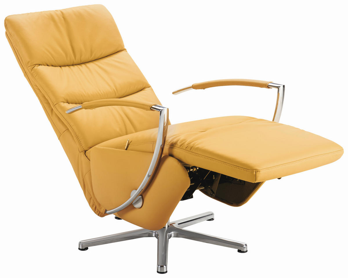 RELAXSESSEL in Leder Currygelb  - Chromfarben/Currygelb, Design, Leder/Metall (64/112/80cm) - Cantus